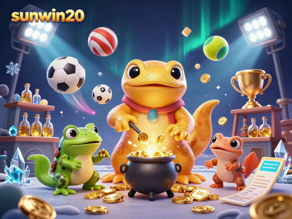 Experience gaming with sunwin20 as a giant salamander alchemist turns metals into gold, surrounded by thrilling sports elements.