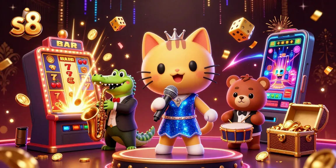 Join the excitement of s8 with vibrant characters and dazzling casino elements in a dynamic scene.