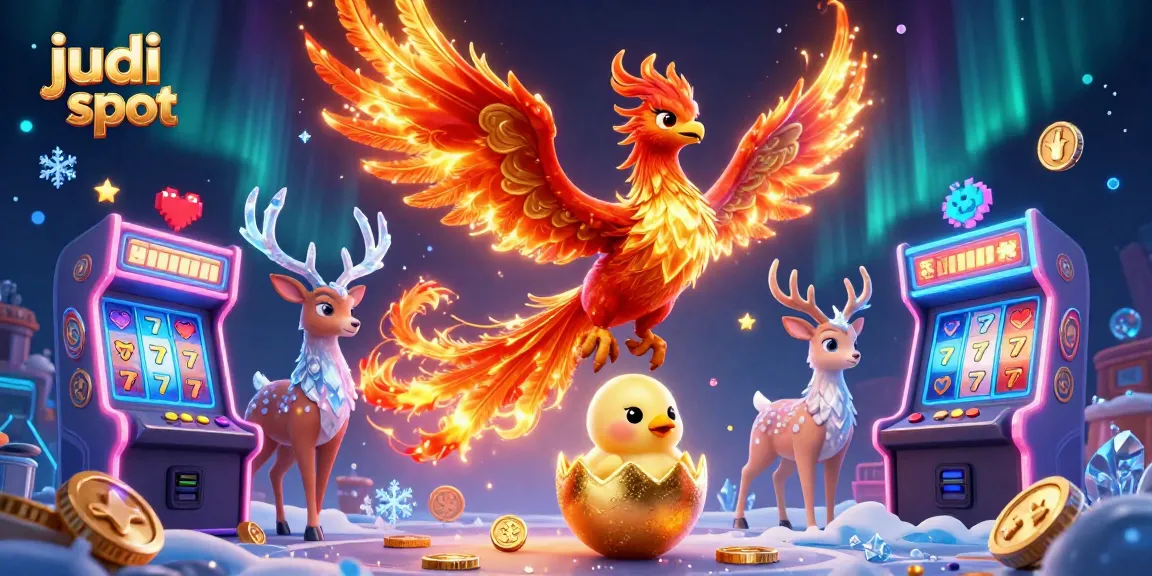 Engage in judi slot gameplay with vibrant casino elements featuring phoenixes and colorful game graphics.