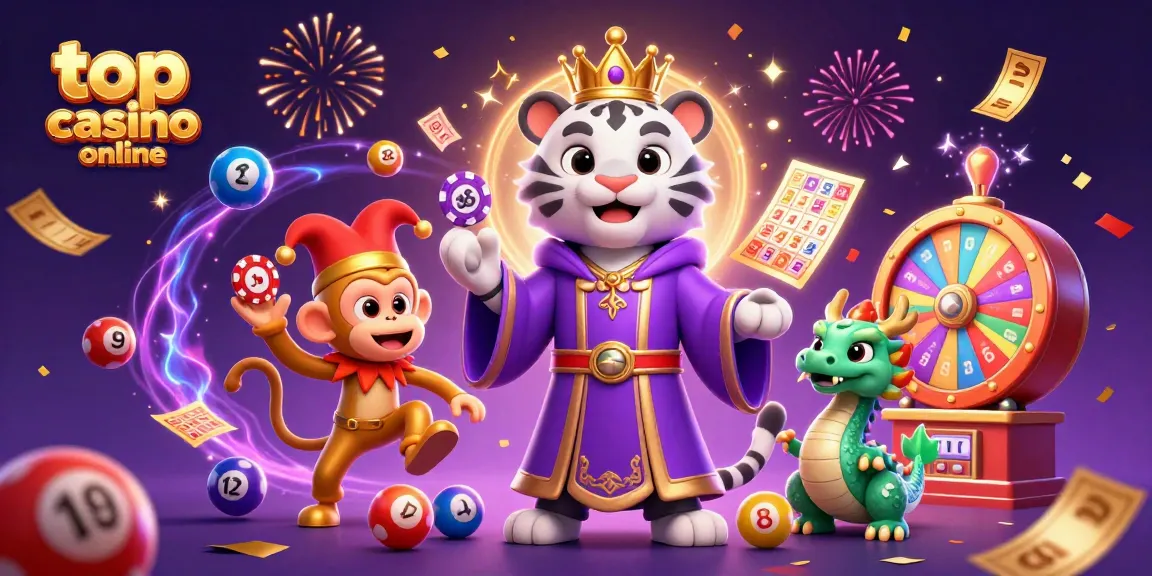 Joacă la top casino online și câștigă! Ilustrație vibrantă cu tigru, maimuță și dragon în acțiune