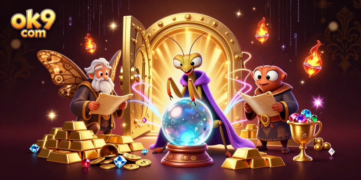 Experience thrilling gameplay at ok9 com with vibrant characters and casino treasures swirling around.
