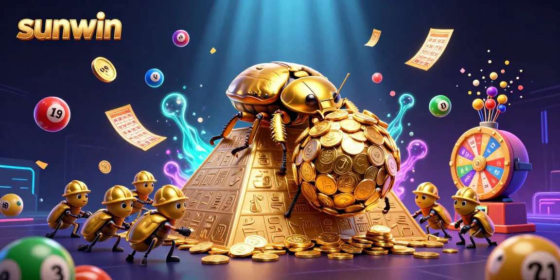 Experience the thrilling action of sunwin as colorful lottery balls bounce dynamically amidst golden coins.