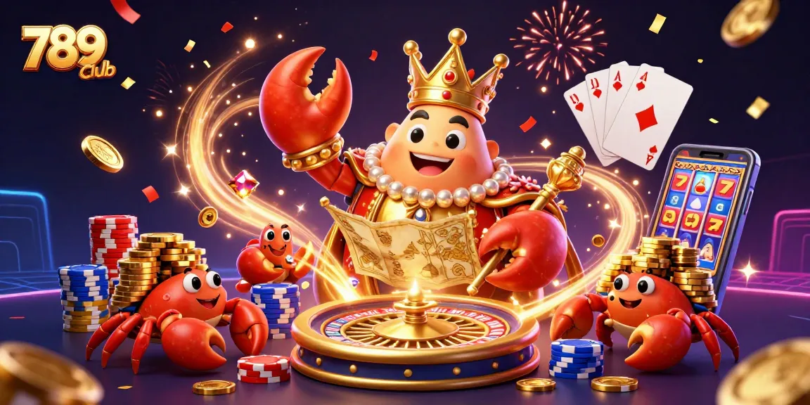 Experience thrilling gameplay at 789Club, featuring a golden crab emperor amidst casino excitement.