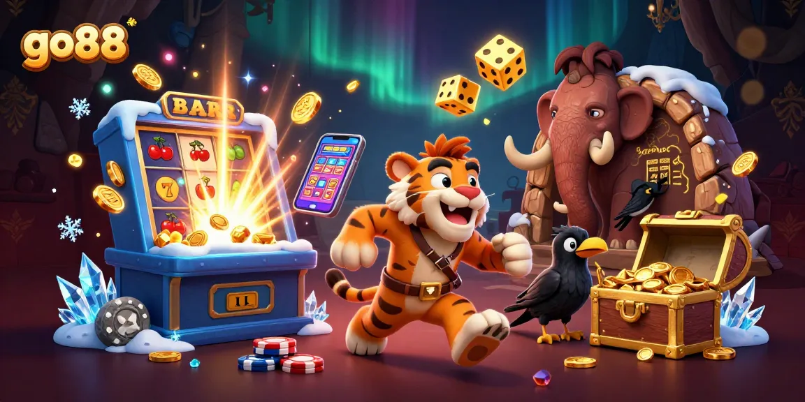 Experience thrilling gameplay at go88 with an exciting casino scene featuring prehistoric characters and vibrant elements.
