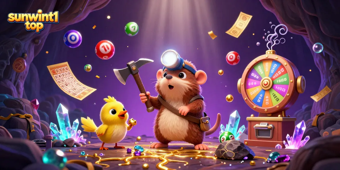 Immerse in sunwint1 top's thrilling gaming scene with a treasure hunter mole and vibrant lottery elements.